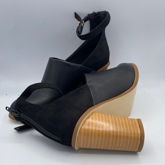 A FSJ Pointy Toe Ankle Strap Chunky Cutout Heel Pump - Picture 4 of 9